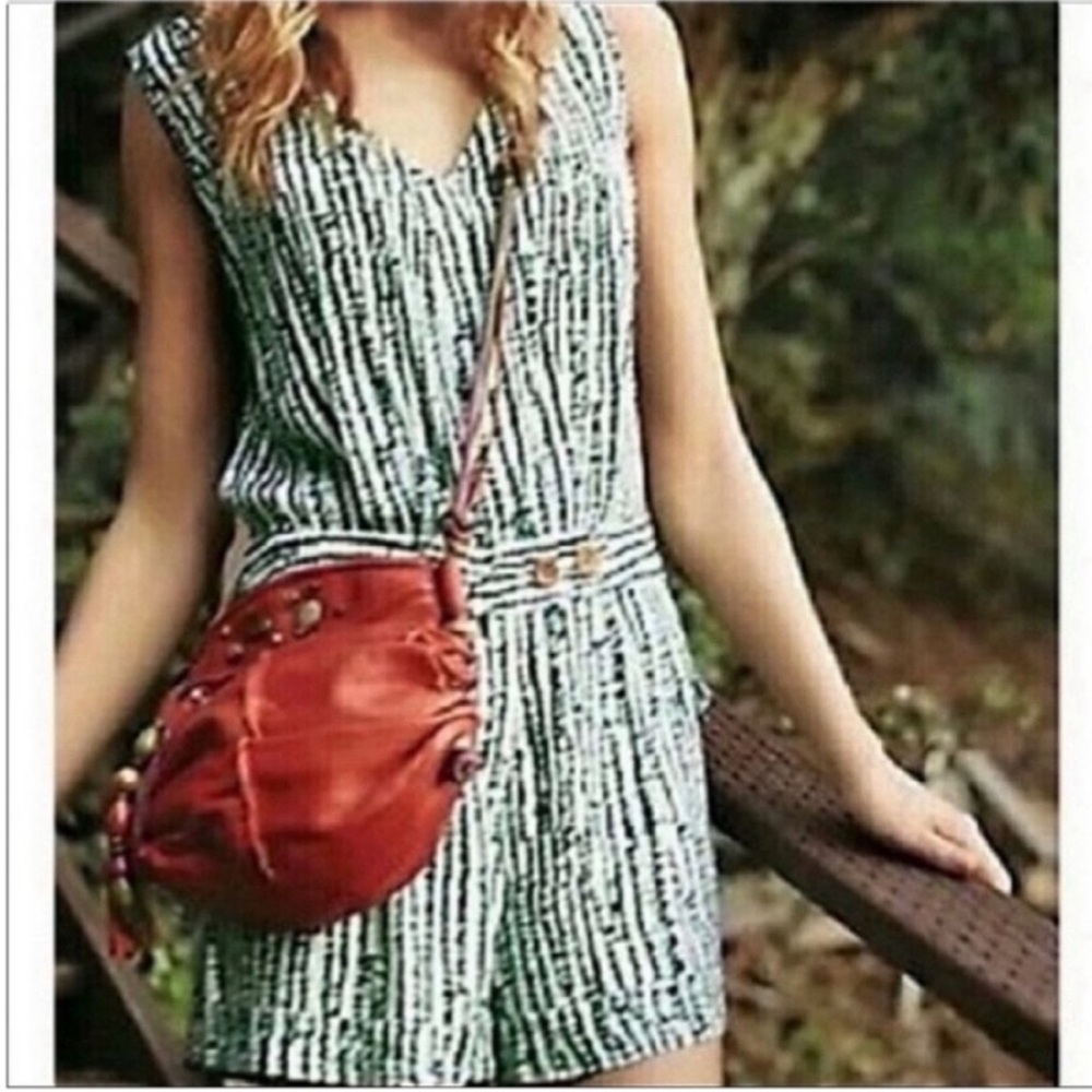 Anthropologie Ett:Twa Warm Season romper green white stripes buttons shorts